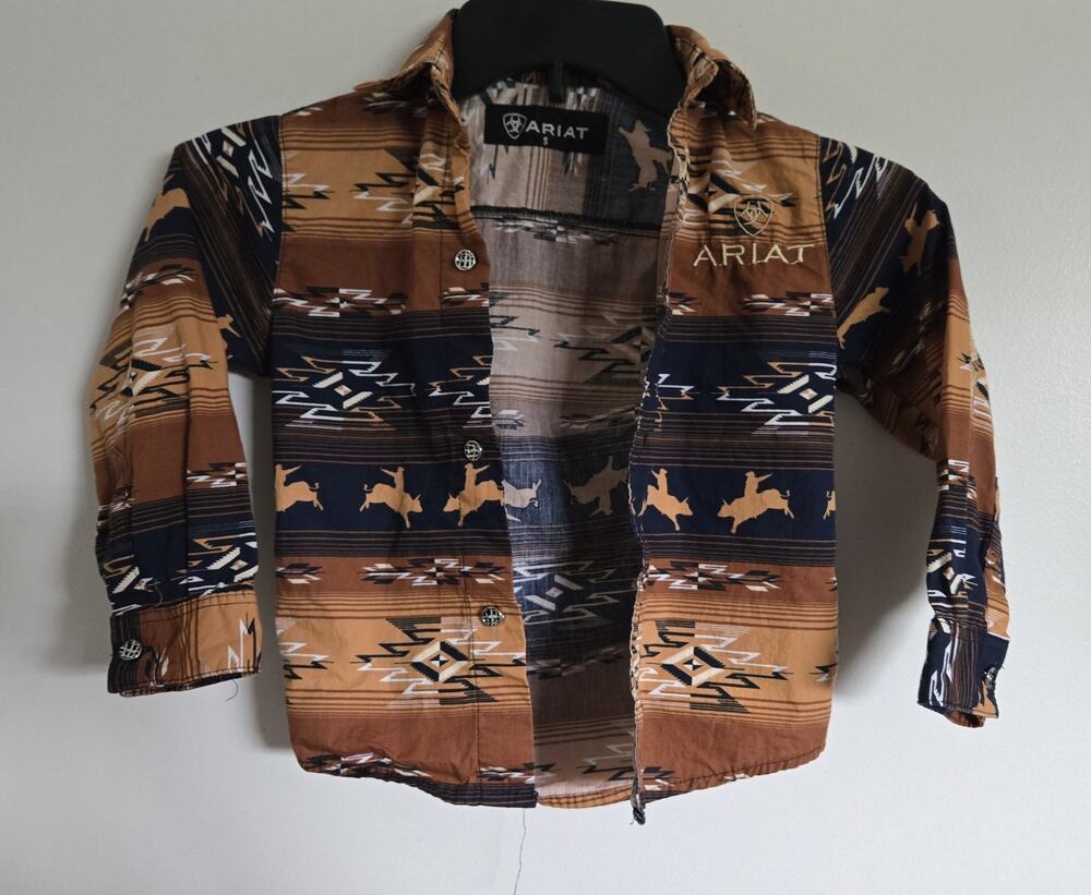 ARIAT Toddler Boys Long Sleeve Button Down Western Dress Size Shirt Small 3T